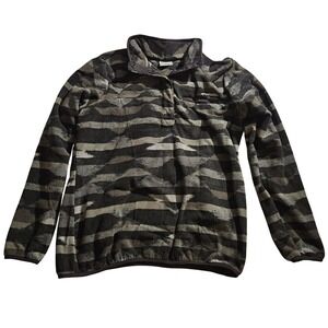 Columbia Fleece Pullover XL Gray Black Print Snap Button‎